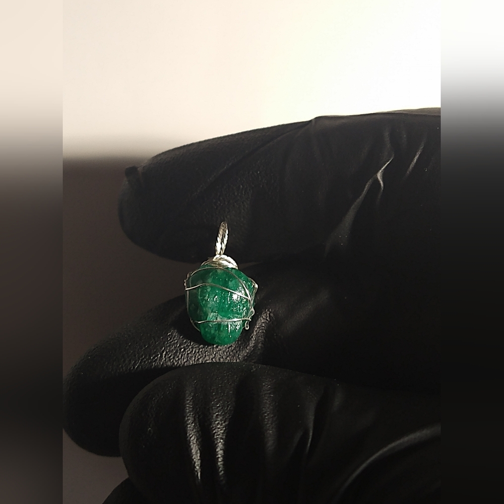 Natural Emerald Translucent Crystal Pendant in Silver